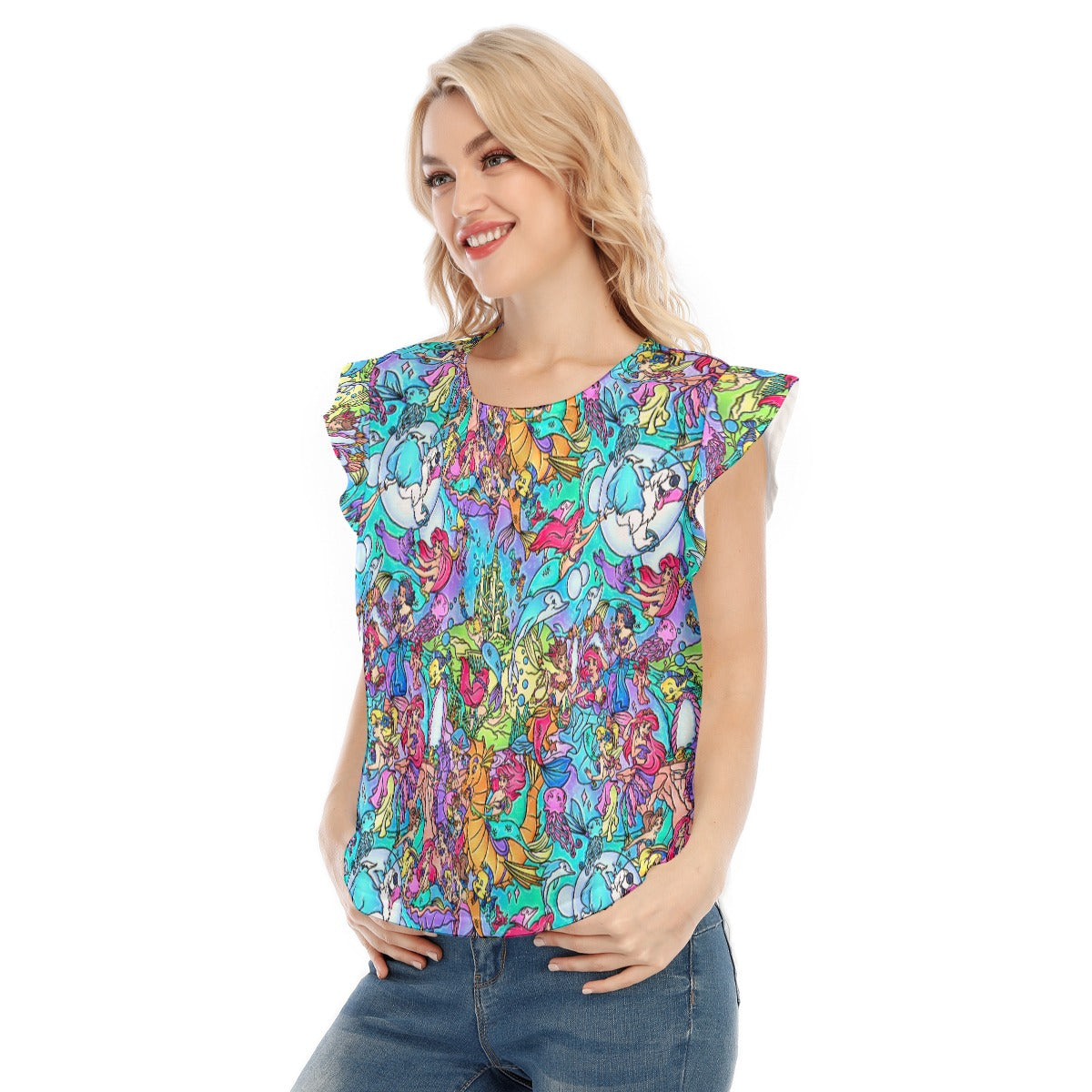 Under the Sea Storybook Scenes - Women’s Flutter Sleeve Top