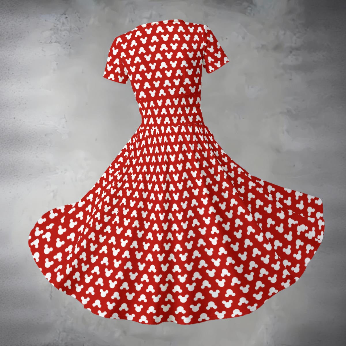 Playful Polka Dot Ears Red - Women's V-Neck Ruched Midi Dress