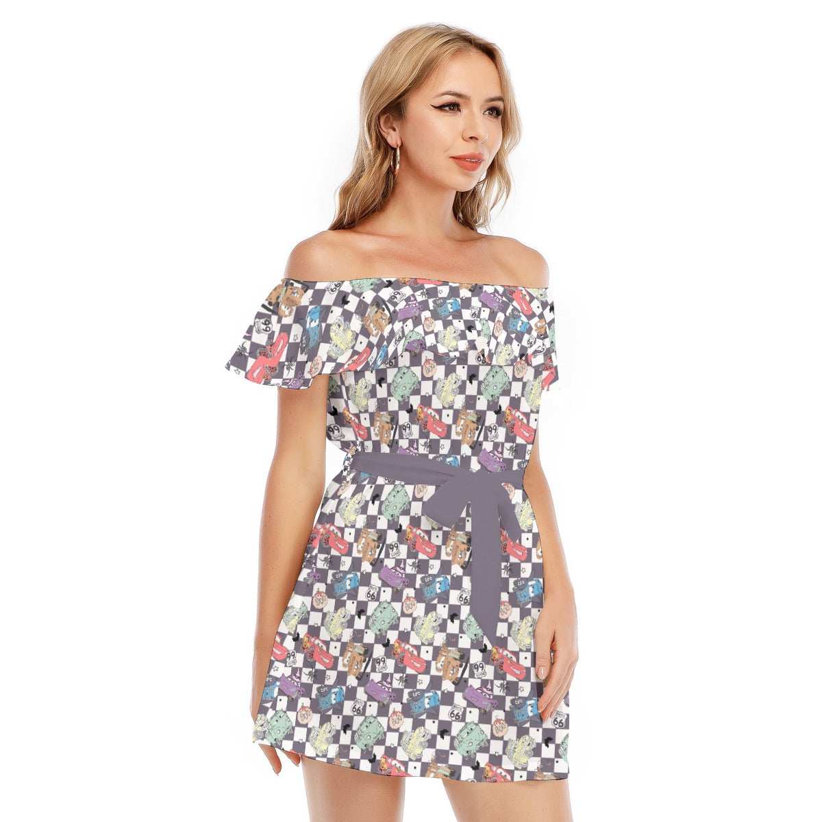 Halloween Racing Crew - Women's Off-shoulder Ruffle Dress