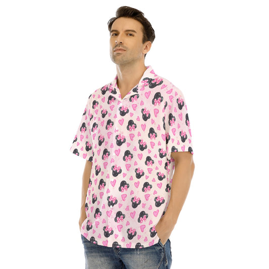 Watercolor Pink Bow Mouse Ears - Men's Hawaiian Button Up Shirt