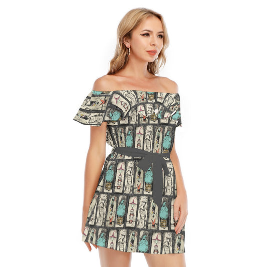 Stretching Haunted Nightmare - Women's Off-shoulder Ruffle Dress