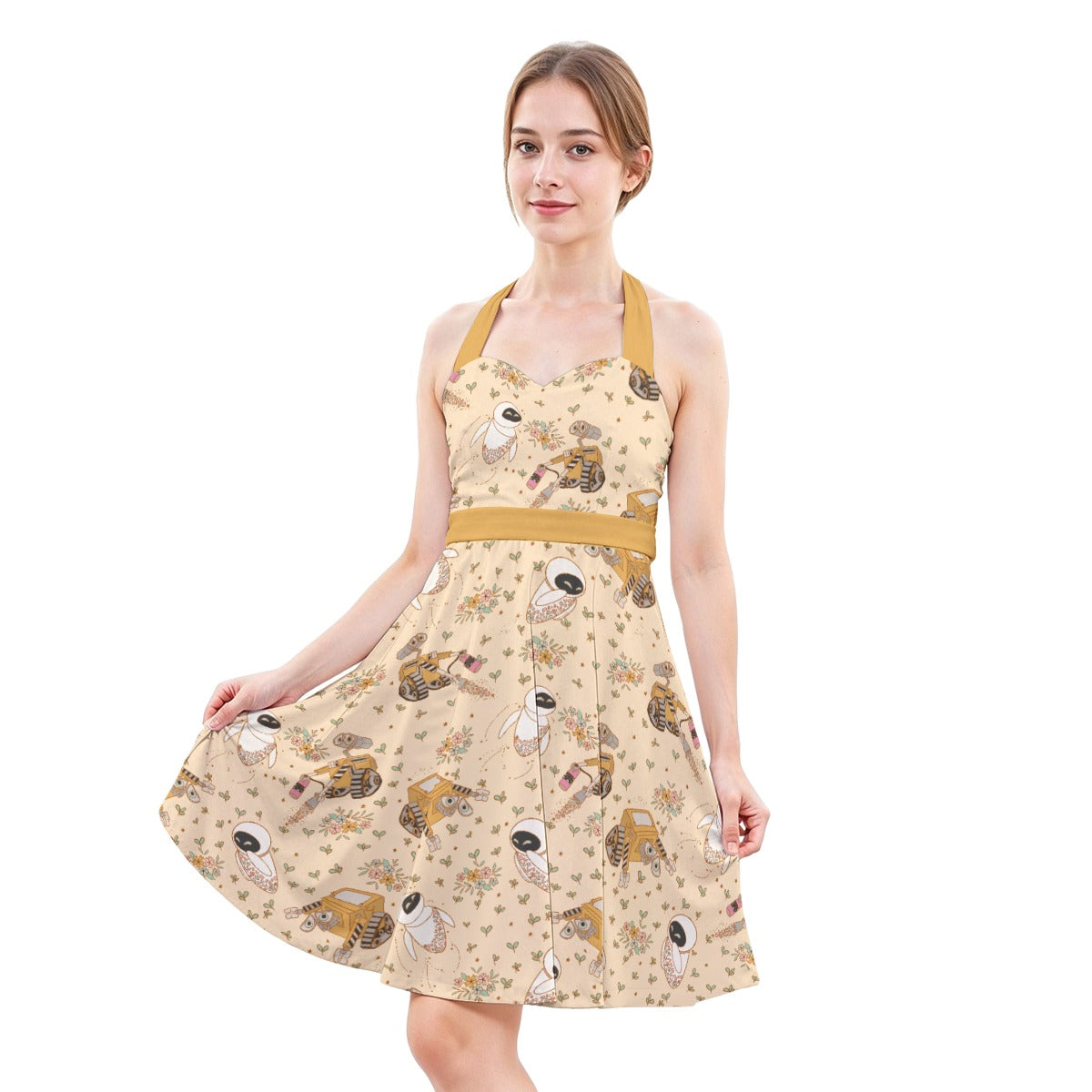 Botanical Robot Love Story - Women's Halter Vintage Pocket Dress