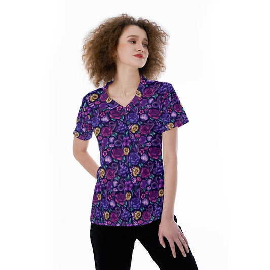Fairytale Florals – Dark Sea Witch - Women's Short Sleeve V-Neck T-Shirt