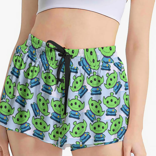 Little Green Space Aliens - Women's Flowy Pocket Shorts