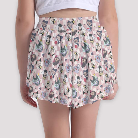Pink Checkerboard Villains - Girls’ Flowy Pocket Shorts