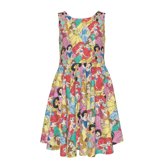 Royal Princess Sketches- Kid's Sleeveless Skater Dress