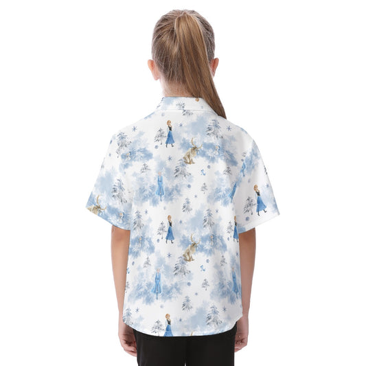 Enchanted Winter Landscape - Kid's Hawaiian Button Up Shirt