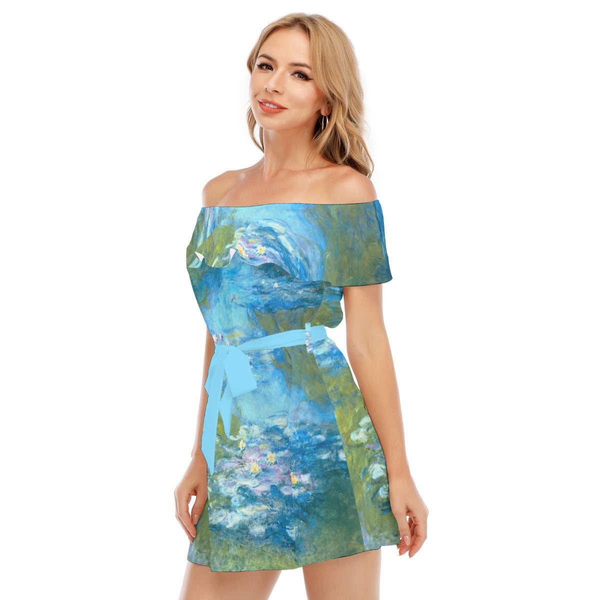Monet Water Lillies - Women's Off-shoulder Ruffle Dress