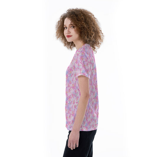 Pink Crystal Lunar Moths - Women's Short Sleeve V-Neck T-Shirt