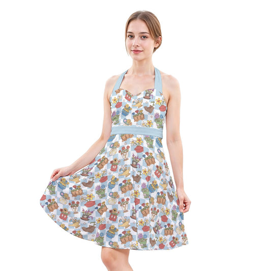Flourishing Fairytale Pots - Women's Halter Vintage Pocket Dress