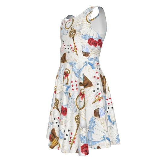 Curious Wonderland Icons- Kid's Sleeveless Skater Dress