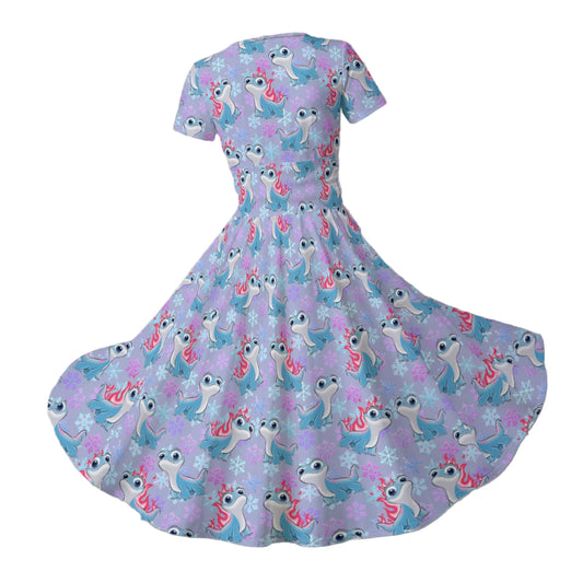 Bruni the Fire Spirit - Women's V-Neck Ruched Midi Dress