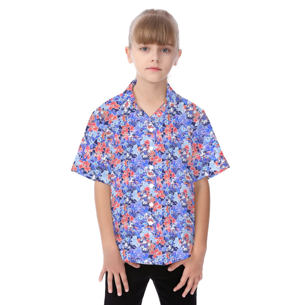 Navy Blooms Cruise - Kid's Hawaiian Button Up Shirt