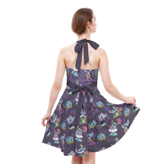 Haunted Alien Portraits - Women's Halter Vintage Pocket Dress
