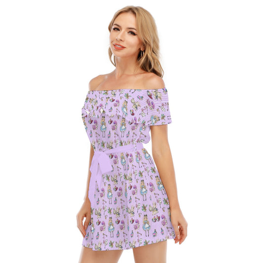 Whimsical Curious Adventure - Women's Off-shoulder Ruffle Dress