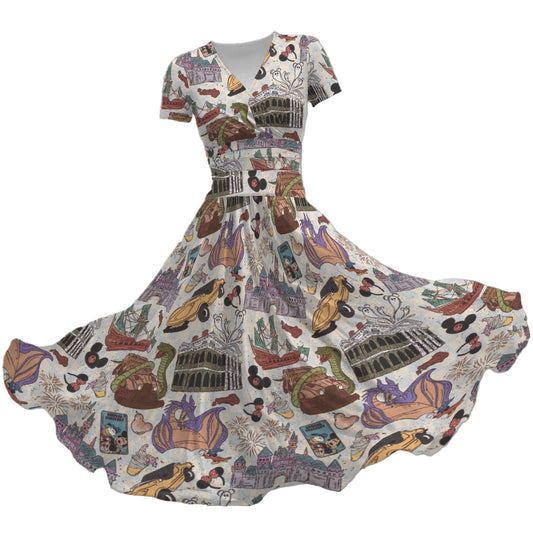 West Coast DLR - Women's V-Neck Ruched Midi Dress