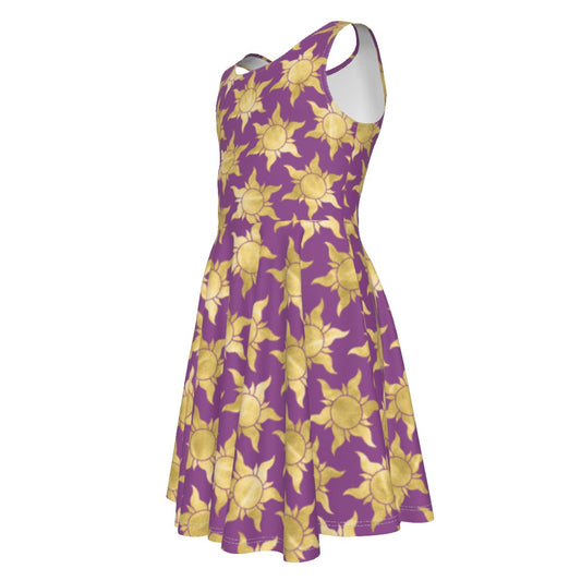 Golden Sun Symbols - Kid's Sleeveless Skater Dress