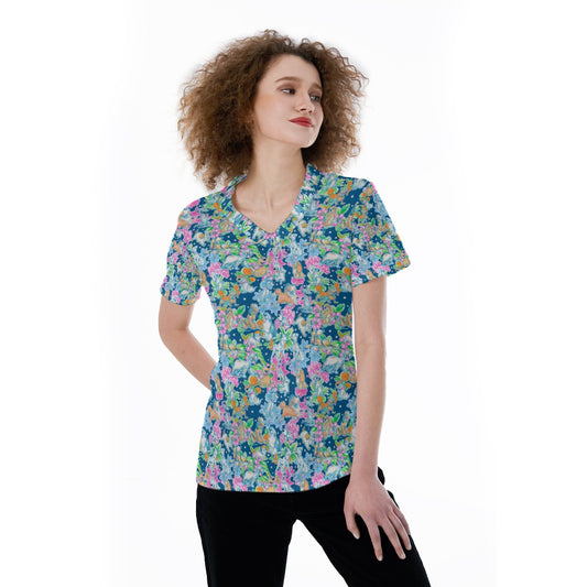 Tropical Paws & Petals - Beloved Dogs - Women's Short Sleeve V-Neck T-Shirt