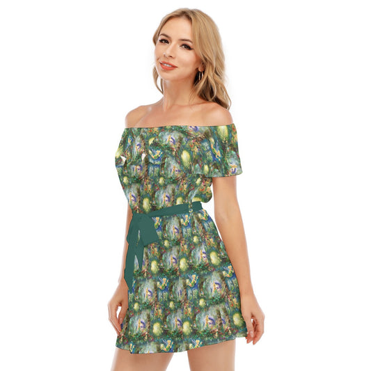 Pixie Fairy in Hollow - Women's Off-shoulder Ruffle Dress