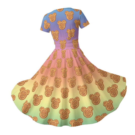 Rainbow Mouse Waffles - Women's V-Neck Ruched Midi Dress