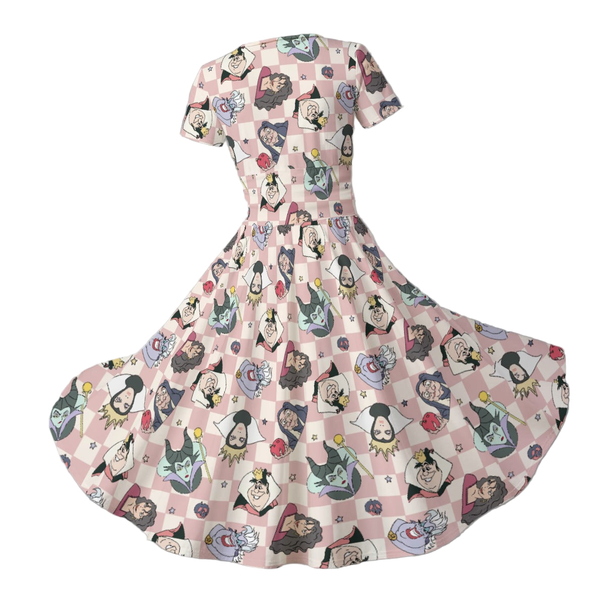 Pink Checkerboard Villains - Women's V-Neck Ruched Midi Dress