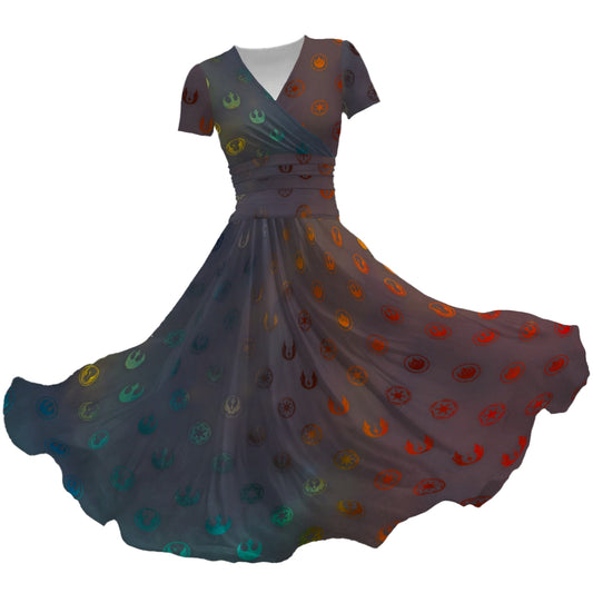 Galaxy Far Away - Women's V-Neck Ruched Midi Dress