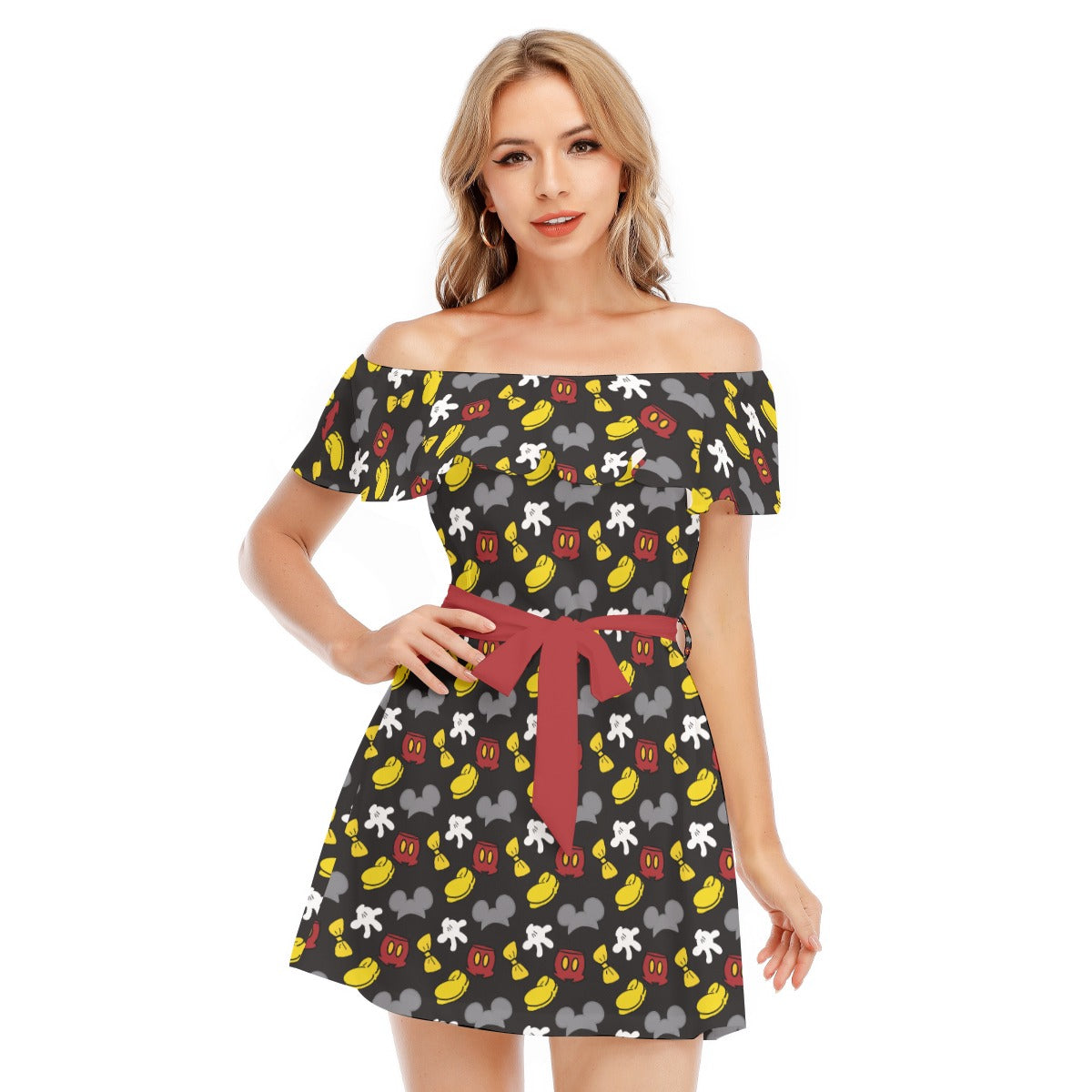 Classic Mouse Style - Women's Off-shoulder Ruffle Dress