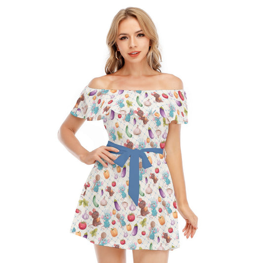 Ratatouille Veggies - Women's Off-shoulder Ruffle Dress