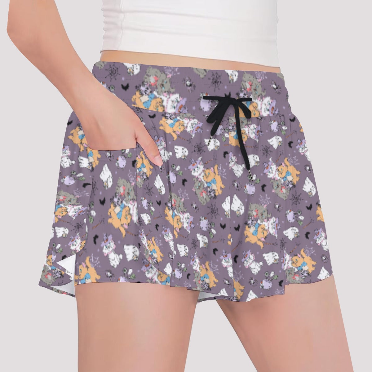 Spooky Fancy Felines - Girls’ Flowy Pocket Shorts