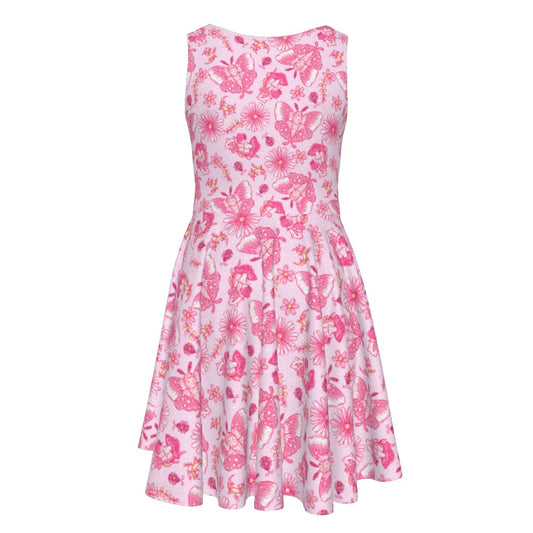 Pink Mushroom Moths - Kid's Sleeveless Skater Dress