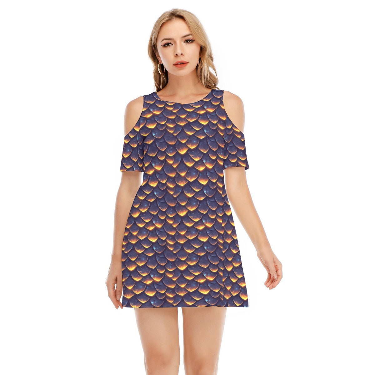 Animal Print - Dragon - Women's Cold Shoulder Cotton Dress