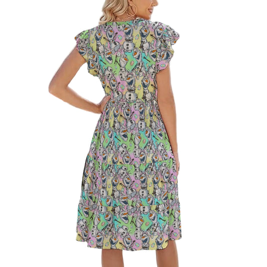 Sketched Snowman Easter - Women's Tiered Pocket Midi Dress