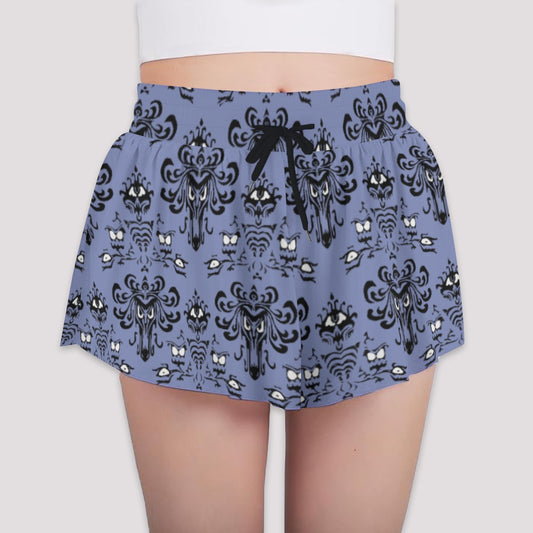 Spooky Mansion Wallpaper- Girls’ Flowy Pocket Shorts