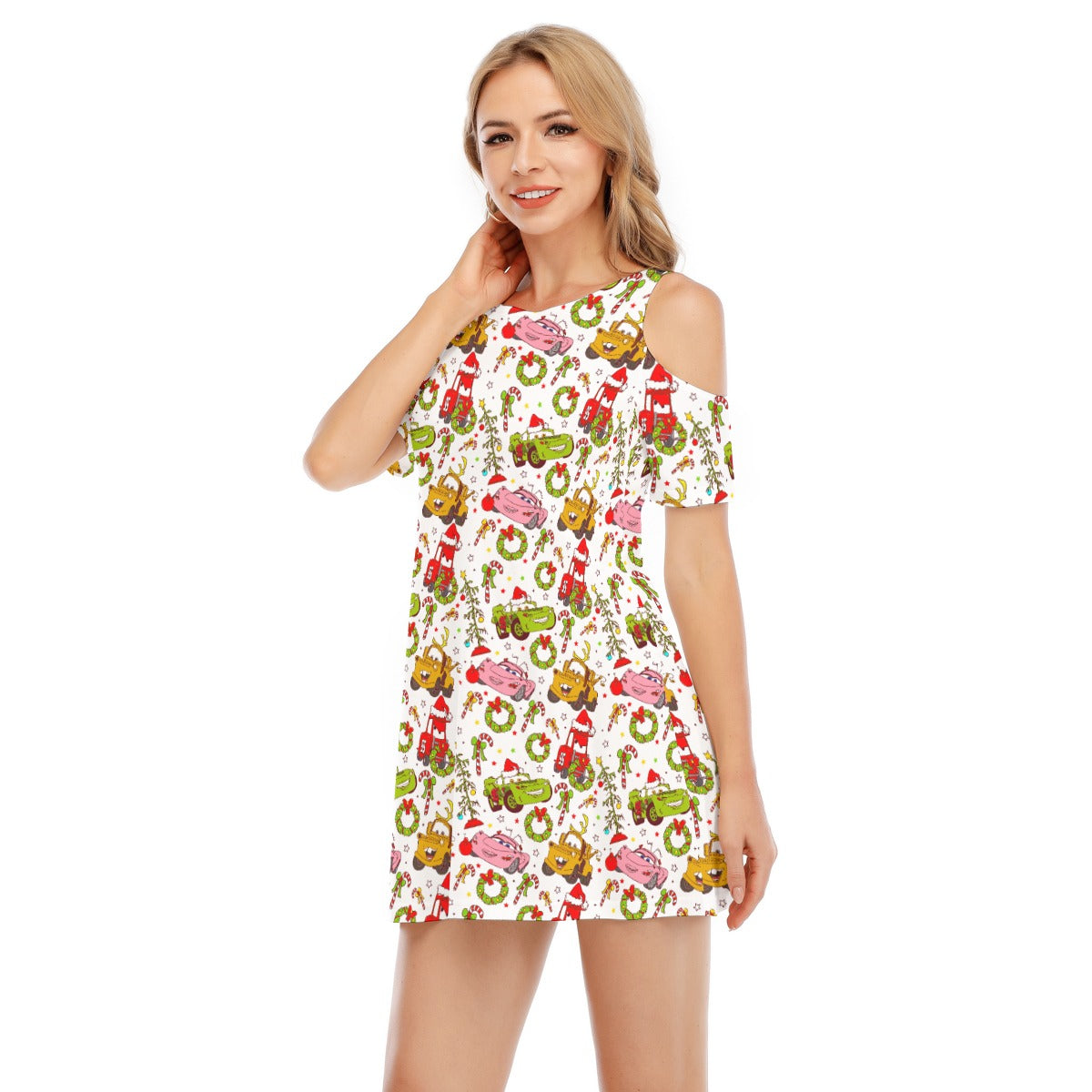 Holiday Race Day - Women's Cold Shoulder Cotton Dress