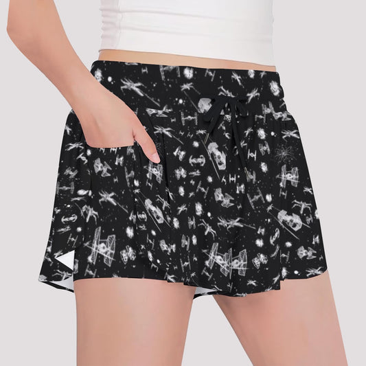 Epic Space Battle Ships - Girls’ Flowy Pocket Shorts