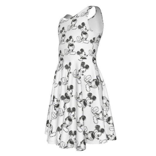 Sketch of Classic Mouse- Kid's Sleeveless Skater Dress