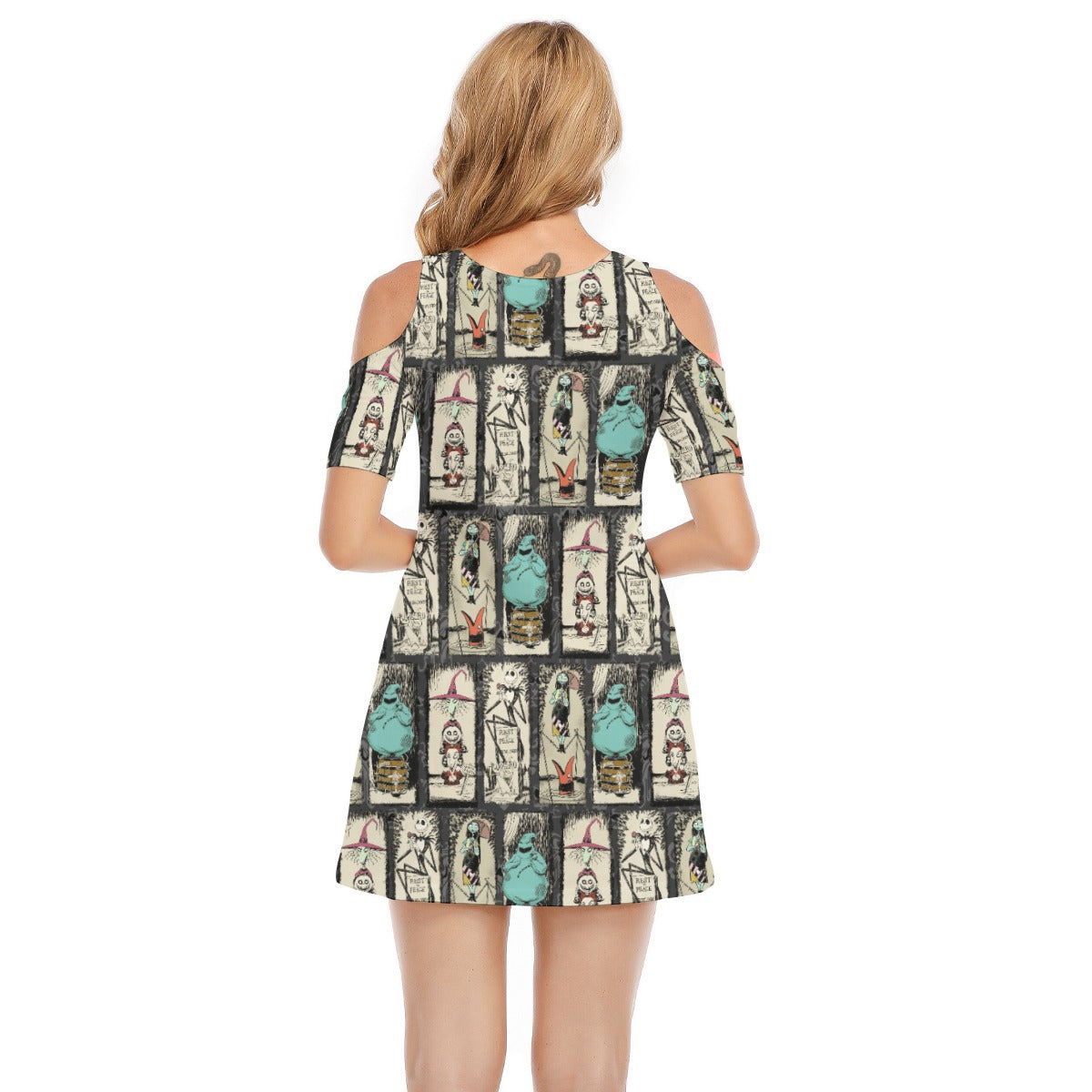 Stretching Haunted Nightmare  - Women's Cold Shoulder Cotton Dress