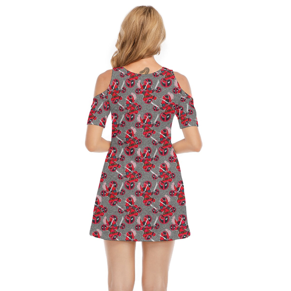 Superhero Stitch - Red Masked Hero - Women's Cold Shoulder Cotton Dress
