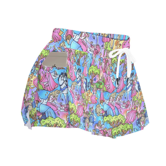 Dreaming Princess Storybook Scenes - Women's Flowy Pocket Shorts