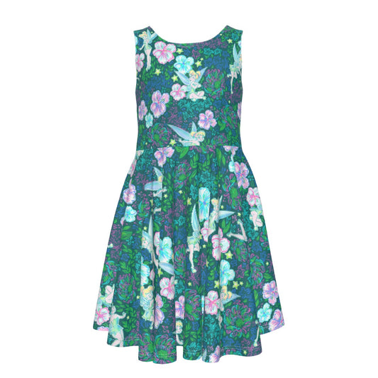 Pixie in Neon Blooms - Kid's Sleeveless Skater Dress