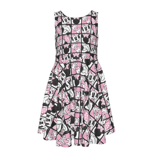 Mouse Bow Block Party - Kid's Sleeveless Skater Dress