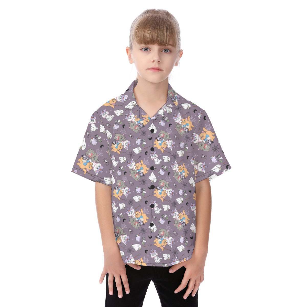 Spooky Fancy Felines - Kid's Hawaiian Button Up Shirt