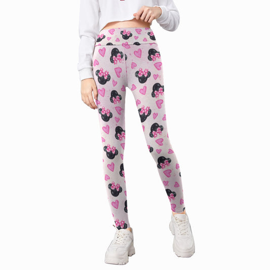 Watercolor Pink Bow Mouse Ears - Kid's Leggings