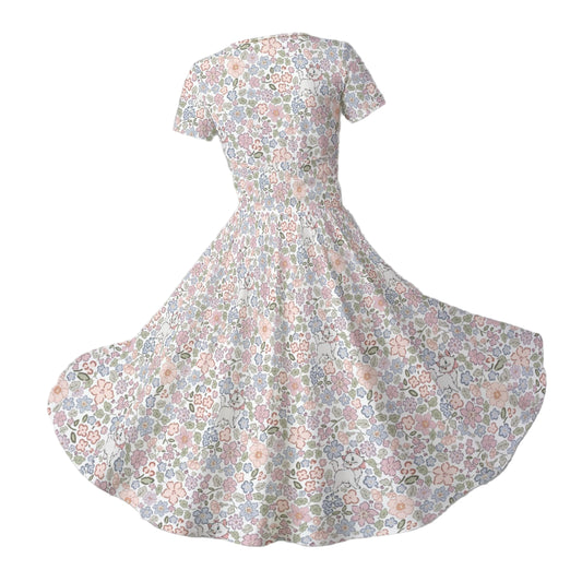 Springtime Kitten Garden Elegance - Women's V-Neck Ruched Midi Dress