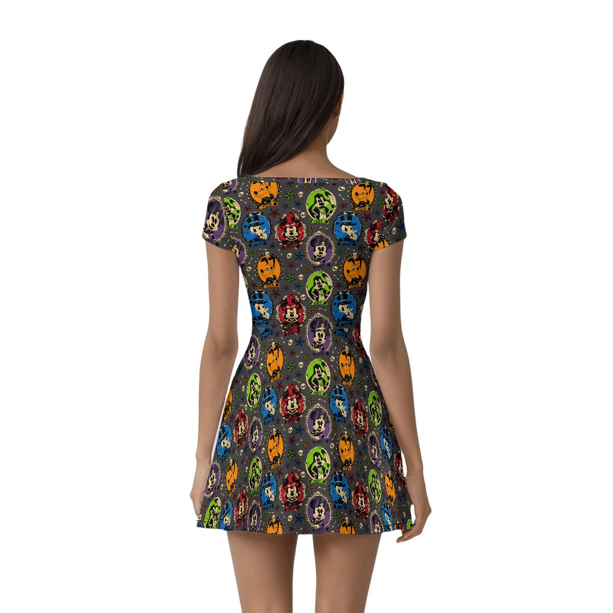 Gothic Halloween Cameos - Women’s Short Sleeve Athletic Skater Dress with Built-In Shorts