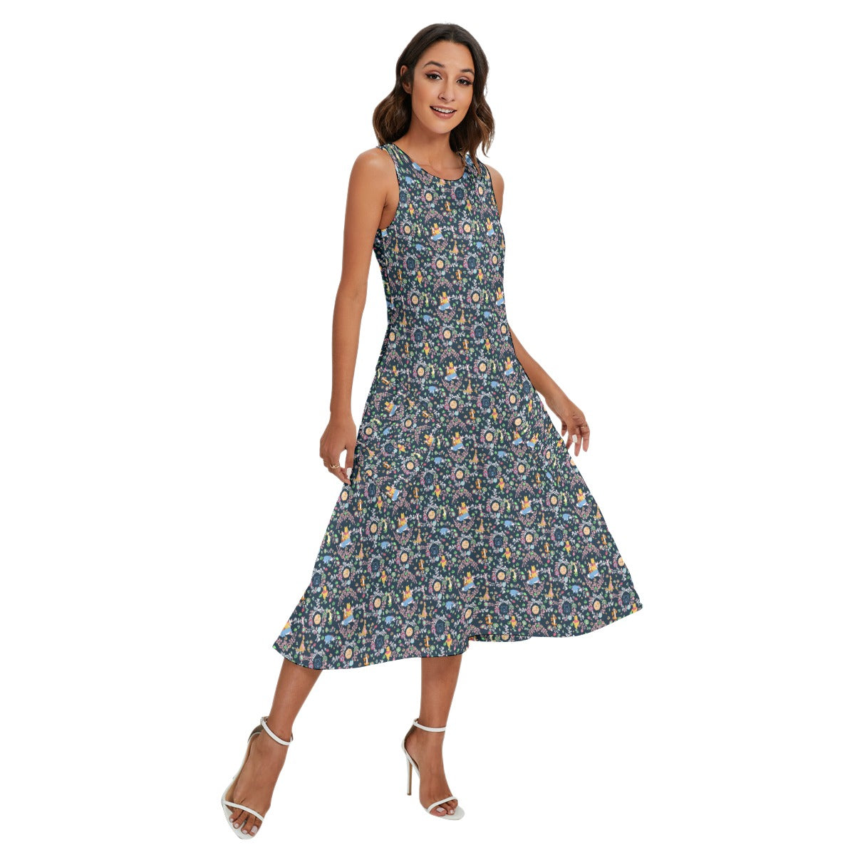Garden Whimsy - Winnie The Pooh - Women’s Diagonal Pocket Midi Dress