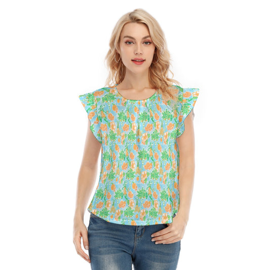 Neon Tangerine Island Pals - Women’s Flutter Sleeve Top