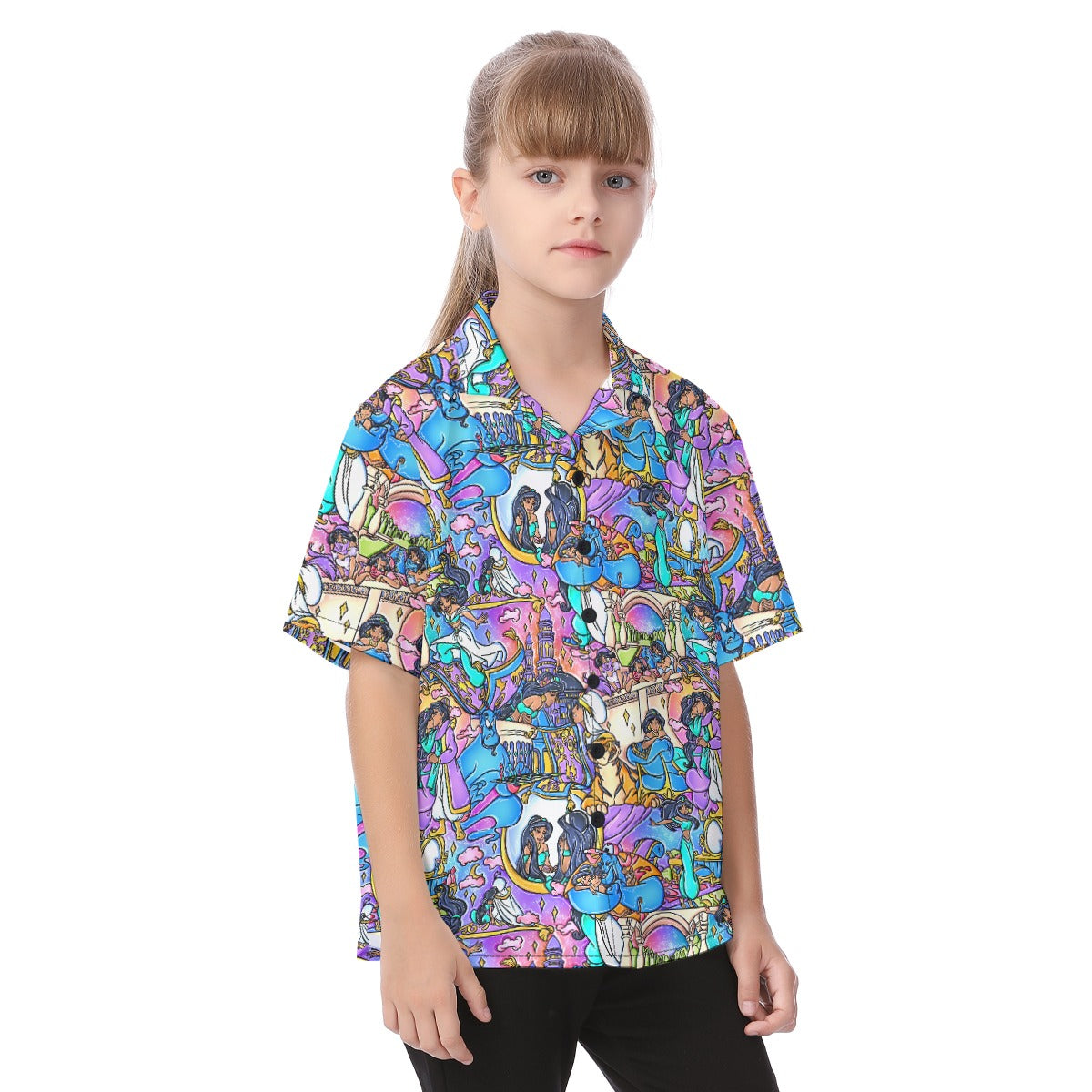 Magic Carpet Storybook Scenes - Kid's Hawaiian Button Up Shirt