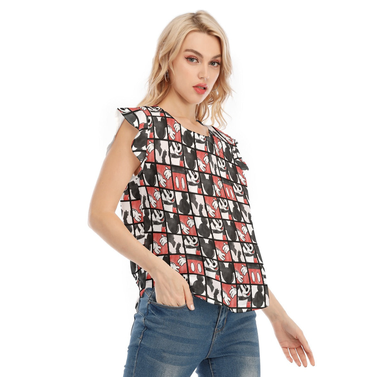 Mouse Block Party - Women’s Flutter Sleeve Top