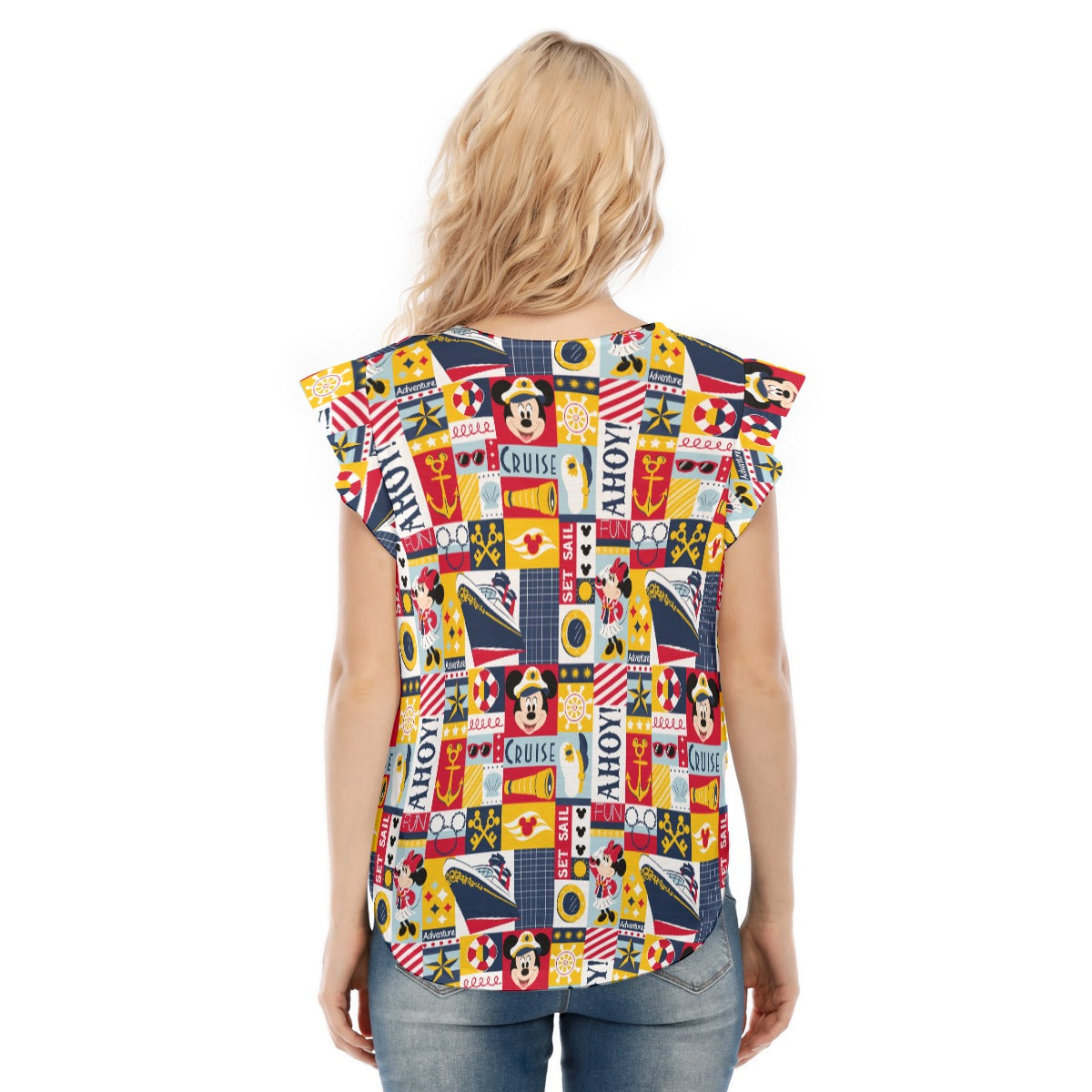 Nautical Cruise Patchwork - Women’s Flutter Sleeve Top
